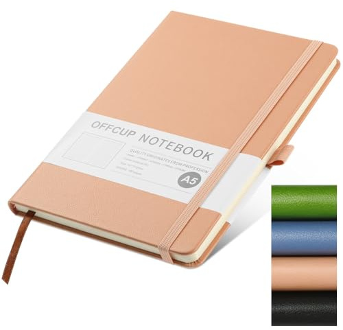 OFFCUP A5 journal anteckningsbok, 192 sidor inbunden linjerad anteckningsbok, tjock läderdagbok för kvinnor, ingen luftning för att skriva, anteckningsblock för kontor skola resor (rosa)