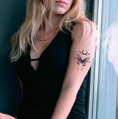 Temporary Tattoos Stickers Fake Tattoos 2Pcs Arm Chest Crescent Butterfly Herbal Waterproof Female Male Juice Semi-Permanent Lasting 2 Weeks