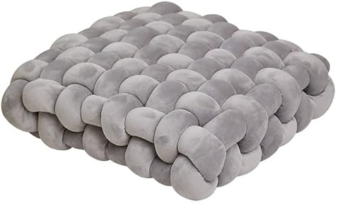 Knot Ball Pillow with Soft Velvet Short Plush Sensory Cushion Pillows Round Home Decoration Throw Knotted Handmade Cuddle Boucle Square for Sofa Bed Office Room Reading (Dark gray,15*15*5in)