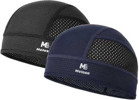 MELASA Fahrradmütze unter Helm Atmungsaktiv Schweißschutz Mesh Herren | Schnelltrocknend, ultra-leicht (50g), perfekte Helmpassform ohne Druckstellen, Mesh-Belüftung für Radfahren Motorrad Laufen