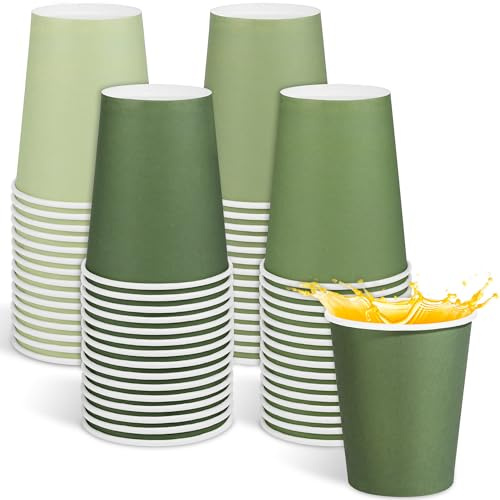 Kochorie 60 Pcs Sage Green Paper Cups 9 Oz Disposable Paper Party Cups | Hold Hot and Cold Beverages, Leakproof, Gradient Color, DIY Art Supplies, Holiday Parties, Picnics, and Weddings, 4 Colors