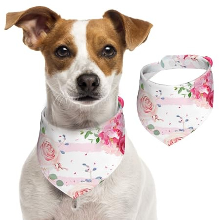 Rosa Rosenblüten, Hundehalstücher, Baumwoll-Haustierschal, verstellbare Lätzchen für Haustiere,M