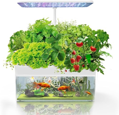 Hydroponics Growing System With Aquaponic Fish Tank, 12 Pods Indoor Herb Garden System, Automatic Timer For 3 Growing Modes, Led Light, Silent Water Pump