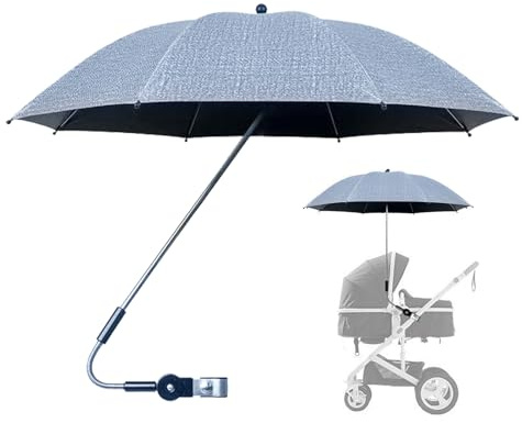 Paraguas con clip - Para cochecitos, pinza para paraguas de cochecito, sombrilla extra grande con protección UV UPF 50+ abrazadera, paraguas impermeable de 360 grados para cochecitos, protección solar
