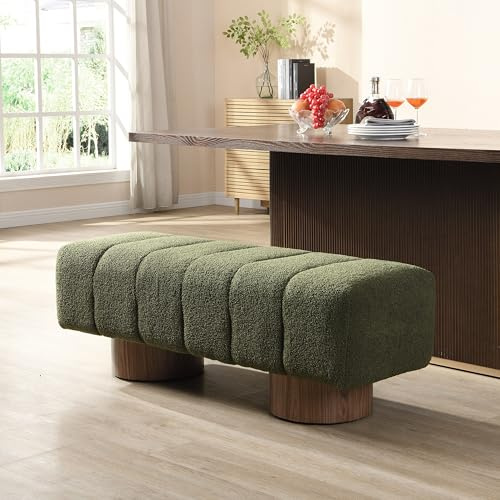 Christopher Knight Home Manila 50 Boucle Fabric Dining Bench, Rectangular Upholstery Ottoman Bench, Bedroom End of Bed Footstool, Living Room Extra Seat Footrest, No Assembly Needed, Jungle Green