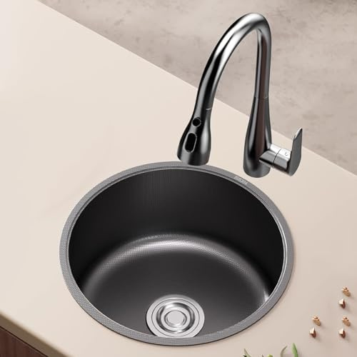 XJTNLB Spüle Küche Grau Spülbecken Rund 40 cm Edelstahl 1 Becken Einbauwaschbecken Klein