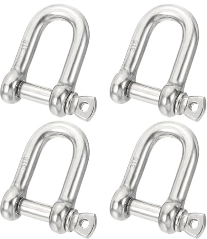 PATIKIL 7/16(10.76mm) 1411lb 316 Stainless Steel D Shackle, 4Pcs Heavy Duty Screw Pin Shackle Marine Grade for Chains Wire Rope Outdoor, Silver