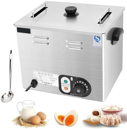 UIHECTA Cuociuova Professionale da 2600 W, Cuociuova in Acciaio Inox, Cuociuova Elettrico per Uova in Camicia di Grande capacità, con Controllo Temperatura, per Ristoranti,No Timer,with Basket