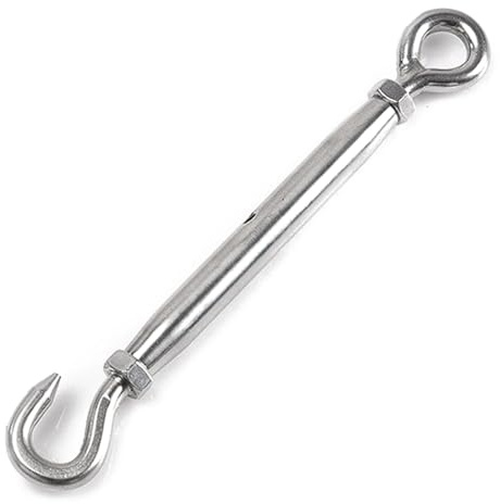 304 Stainless Steel Closed Body Turnbuckle, Hook and Eye Type with Reverse Thread for Wire Rope Tensioning(M12)