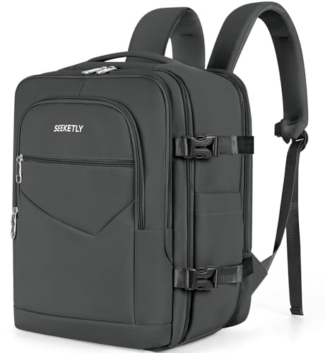 SEEKETLY Handgepäck Rucksack Flugzeug 40x30x20 Erweiterbar bis 40x30x25 für Ryanair, Eurowings, Transavia, Wizz Air, Vueling 24L-30L, Reiserucksack für 15,6 Zoll Laptops, Dunkelgrau