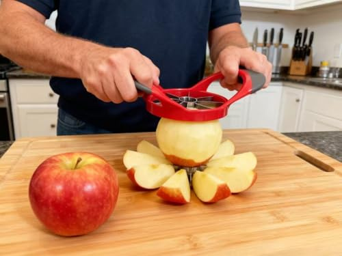 8 Blade Apple Slicer and Corer with Stainless Steel Blades Ergonomic Apple Cutter Quick Use Tool for Saving Time and Effort Red