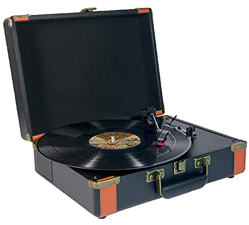 CLSDRZC Giradischi fonografico Vintage Bl a 3 velocità, Giradischi Portatile per Valigia, Supporto per Giradischi Giradischi Riproduzione di Dischi in Vinile da 7/10/12 Pollici, Jack per Cuffie