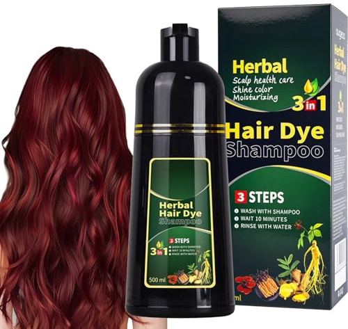 Virecose 500 ml Champú para Teñir el Cabello Rojo vino, Tinte Instantáneo para Hombres y Mujeres, Champú Color Tinte Pelo Champu Instantáneo
