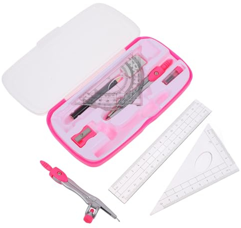 SUPVOX Set Strumenti Matematici per Studenti Compasso da Disegno, Goniometro Matematico e Righelli di Plastica, Kit Geometria 10 Pezzi Compatto per Scuola e Progetti Tecnici