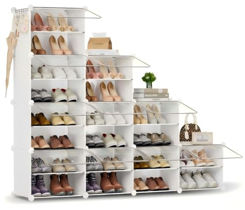 Orgahome Schuhregal, Schuhschrank mit 20 Fächern, schuhregal hoch und schmal, schuhregal weiß, schuhschrank hoch geschlossen für Garderobe Flur Schlafzimmer Eingang, DIY anpassbar