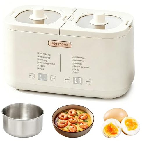 Cocedor de Huevos Eléctrico, Hervidor de Huevos Inteligente de 550W con Capacidad Para 8, Calentamiento de Doble Zona, Mantiene Caliente 24H, Apagado Automático, Cocina Al Vapor y Hervidos Para Huevos