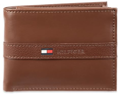 Tommy Hilfiger Men's Leather Wallet - Thin Sleek Casual Bifold with 6 Credit Card Pockets and Removable ID Window, Light Tan