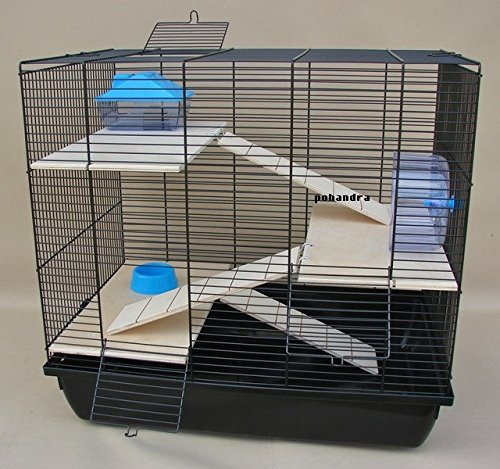 Interzoo Nagerkäfig, Hamsterkäfig, Käfig, Etagen-Käfig REX 3 blau Holzausstattung