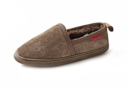 Reissner Lammfelle geschlossene Hausschuhe Java Veloursleder | Espadrilles Style, Innenfutter echtes Merino Lammfell, kuschelige Slipper