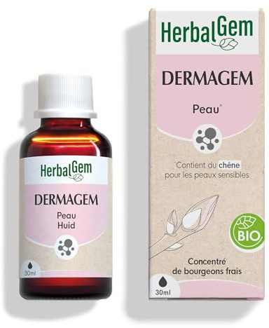 HerbalGem Dermagem Bio Complexe Peau 30 ml | Orme, chêne, cassis et viorne pour purifier et restaurer la barrière cutanée. Extrait de bourgeons, vegan. Dès 13 ans.