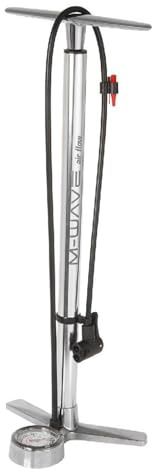 M-WAVE Floor Pump, Alloy, Silver, W/2.5 Manometer, W/Universal Double Pump Head for Fv/Av/DV, Max.10 Bar / 145 Psi