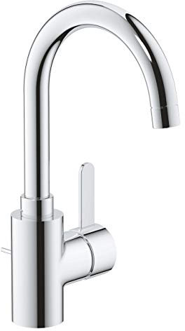 GROHE Eurosmart Cosmopolitan, Waschtischarmatur hoch, wassersparend (Wasserhahn für das Bad, Badarmatur mit Zugstangen-Ablauf, 30cm hoch, einfache Installation am Waschbecken), chrom, 32830001