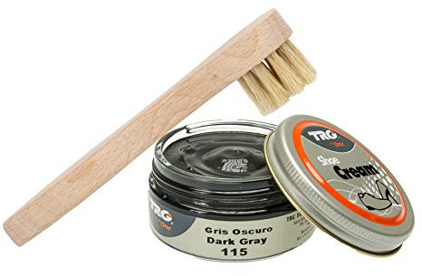 Langlauf Schuhbedarf TRG Schuhcreme mit Auftragsbürste I Lederschuh Pflege Set I Schuhputzsets Leder, Schuhbürstenset, Schuh Reinigung Set, Lederpflege Set (dunkelgrau 115)