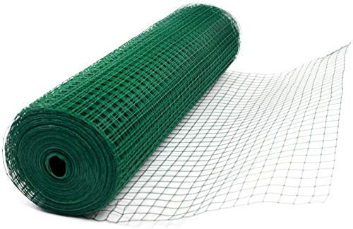 Green PVC Coated Welded Mesh Fence Wire for Garden Fencing Guard Barrier 4 Sizes Mesh Size 0.9mm Diameter Galvanized Wire Fence Roll Poultry Netting Chicken Wire Hardware 1 Squares (0.9 x 45M)