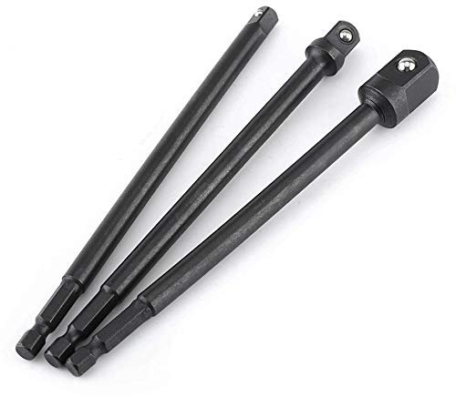 Gasea 3pcs 150mm Socket Adapter Impact Hex Shank Extension Drill Bits Bar Set 1/4 3/8 1/2 Square Drive Socket