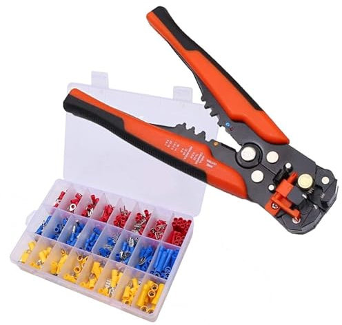 TOPWAY Set di Pinze Spelafili 400 Pezzi, Automatico 10-24 AWG (0,5~6,0mm²) Terminali per Cavi Elettrici Autoregolanti da 8 Pollici Kit Pinza per Crimpatura 416501