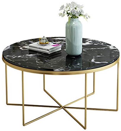 LAMXF Moderne gehärtetes Glas Couchtische für kleine Räume, Gold Metallrahmen Säulentische, Ø60cm / 80cmx45cm