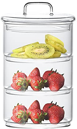 Webuyii Vorratsdosen aus Glas mit Deckel, mehrstöckig, stapelbar, für Küche, Lebensmittel, Einmachgläser, luftdicht, hermetisches Glas, 3 Etagen