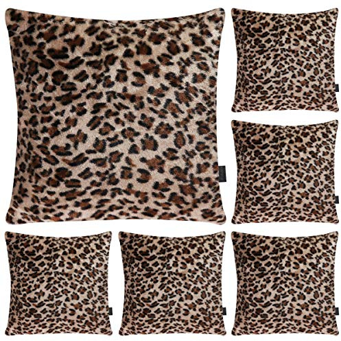 Hodeacc 6-pack leopardtryckta serier kuddfodral, mjuk plysch djurtema fuskpäls dekorativ prydnadskudde örngott heminredning kuddöverdrag, 40 x 40 cm (endast för att vara borta)