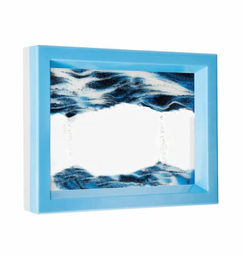 ANXUS Dynamic Moving Sand Art Liquid Motion Bubbler, Flowing Sand Art Picture Desktop Activity Calm Relaxing Desk Decor Voted Best Gift! (Ocean Heart) (Blue)