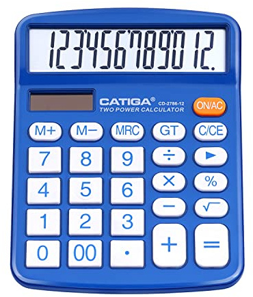 CATIGA Desktop Calculator 12 Digit with Large LCD Display and Sensitive Button, Solar and Battery Dual Power, Standard Function for Office, Home, School, CD-2786