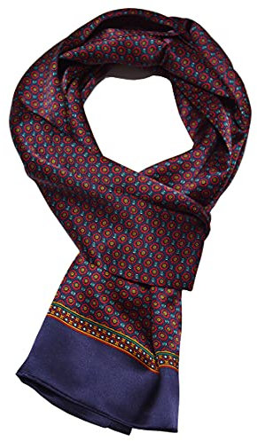 UK_Stone Halstuch Herren 100% Seide Schal Vintage Pattern Seidenschal Herrenschal, (Vintage Pattern #2 Dunkelblau)