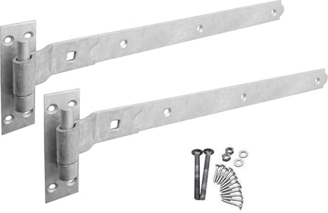 EAI Cranked Gate Hinges | 600mm / 24 Inch Heavy Duty Hook and Band Gate Hinges | Galvanised - 1 Pair