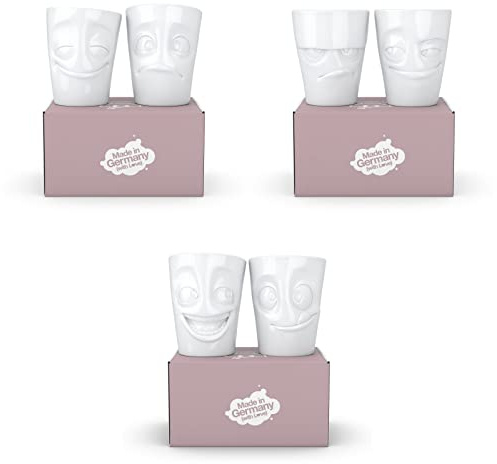 FIFTYEIGHT Lot de 6 gobelets sans anse en porcelaine – 6 motifs différents – Tasse blanche
