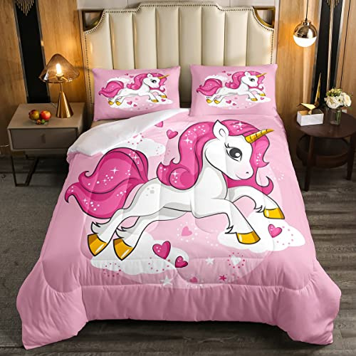 Loussiesd Lettino trapuntato con unicorno per bambini e ragazze stampa animale magico 4 stagioni copriletto fantasia unicorno a tema copriletto 135x200cm fata cartone animato decorazione camera da