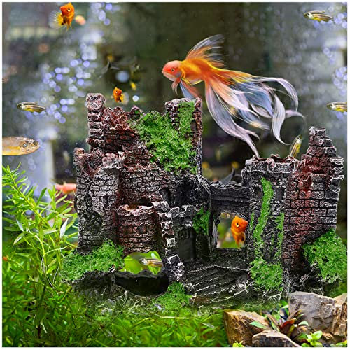 DEANKEJI Castello Decorazione Acquario, Decorativo Acquarioen Accessori, 180 × 140mm Accessorio per Acquario in Resina, Grotta Acquarioen con Fondo Spessorato, per Acquarioen
