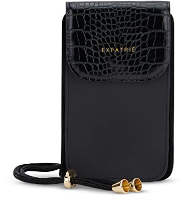 Expatrié Bolso Movil Mujer Negro - Amelie - Bolso Pequeño - Mini Bolsa Bandolera Para Ocio y Festivales - Elegante Cartera Moderna para Fundas de Móviles