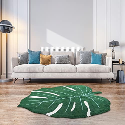 HGUIM Tappeto da bagno a forma di foglia di Monstera 50 x 120 cm, antiscivolo, a forma di foglia, tappeto da bagno morbido verde tappeto da bagno per zerbini doccia decorazione festa di compleanno