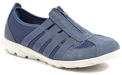 Pavers Women's Mesh Zip Trainers in Denim - Wide Fit Slip On Shoes with Stretchy Strap - Breathable Ladies Casual Sports Footwear - Size UK 6 / EU 39
