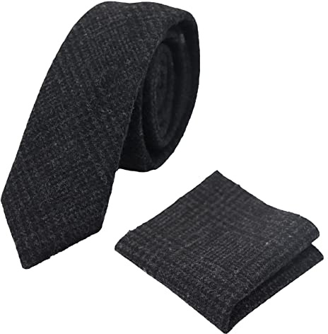 TruClothing Mens Tweed Herringbone Tie Pocket Square Check Classic Blue Brown Grey Black - Black 11 One Size