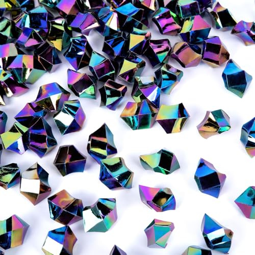 DomeStar 150PCS Iridescent Black Fake Ice, 2Cups Acrylic Gems Crystals Black Purple Rocks Diamonds Vase Centerpiece for Vase Fillers Party Table Scatter Wedding Food Display