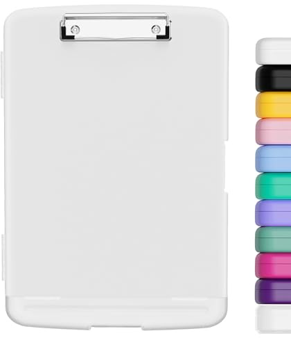 Hnogri porte-bloc a4 Avec pince de rangement, ouverture latérale du porte-bloc pour soins infirmiers, boîte de rangement pour presse-papiers mince, taille 36 x 24.5 X 3.5 Cm, Blanc