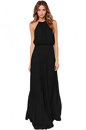 KOEMCY Vestido Elegante Mujer Vestido Sin Mangas Vestido Largo Mujer Cuello Halter Cocktail Falda Larga Fiesta (Negro,XL)