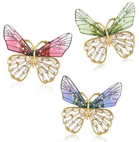 OOTSR Schmetterlinge Broschen für Frauen, Multicolor Legierung Schmetterling Stil Pin Kristall Brosche Schmuck für Party, Hochzeit und Jahrestag(3 Stück)