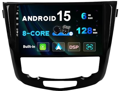 SXAUTO – 6G 128G – Android 15 IPS bilradio för Nissan X-Trail Qashqai J11 Rouge(2014–2018) – inbyggd Carplay/Android Auto/DSP – kamera + MIC -DAB rattkontroll fast båt 360-CAM 2 Din 10,1 tum