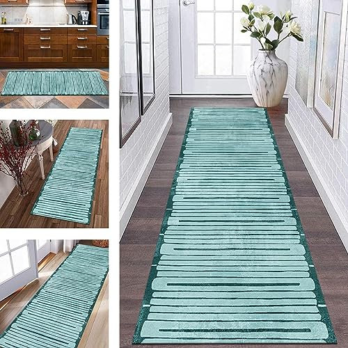 Läufer Teppich Küche Langer Flur Rutschfester Küchenteppich Teppichmatten 110 x 150 cm Küchenläufer Türkis 3D-Korridor-Teppichläufer Waschbar Meterware Flurläufer Wohnzimmer Schlafzimmer BRE